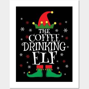 Coffee Drinking Elf Family Matching Group Christmas Party Posters and Art